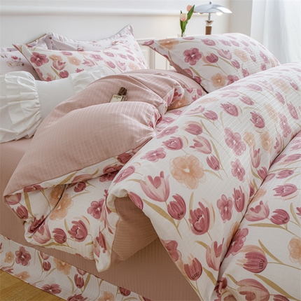 91家纺网 家纺一手货源 找家纺 （总）雅慕家居 2024新款直播A类臻棉提花清新风四件套柔软亲肤