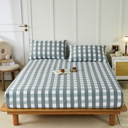 鸣升 新款舒适透气全棉老粗布床笠 灰中格