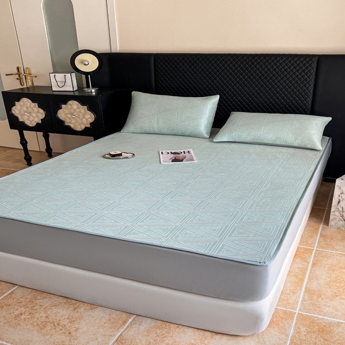 91家纺网 家纺一手货源 找家纺 慕尚家纺 2025新款提花席床笠款 床笠-复古三角蓝