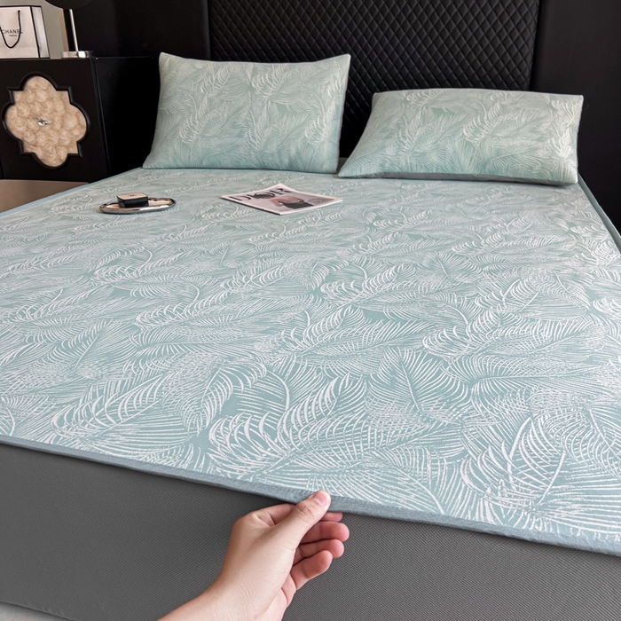 91家纺网 家纺一手货源 找家纺 慕尚家纺 2025新款提花席床笠款 床笠-羽毛纷飞蓝