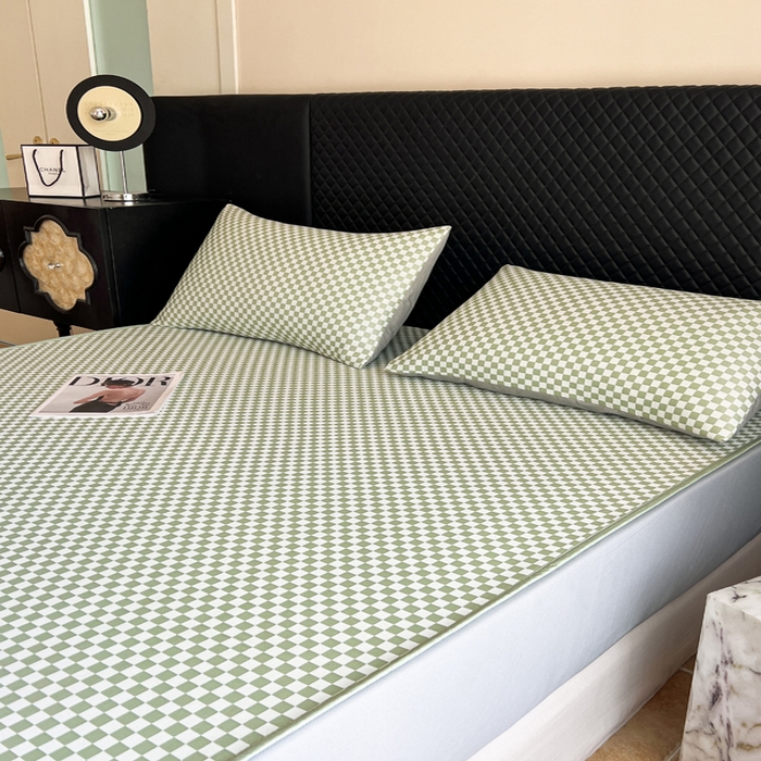 91家纺网 家纺一手货源 找家纺 慕尚家纺 2025新款提花席床笠款 床笠-棋盘格绿