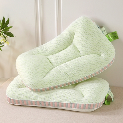 91家纺网 家纺一手货源 找家纺 梦叶草 2024新款竹纤维竹炭抑菌SPA枕分区护颈枕芯48*74cm 竹纤维抑菌五分区SPA枕-粉灰边