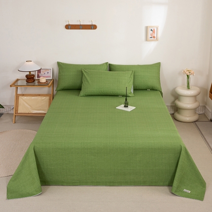 鸣升 2024新款舒适透气100%全棉老粗布床单 樱花-绿