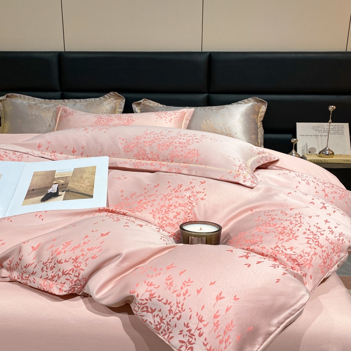 91家纺网 家纺一手货源 找家纺 潮邦创意家居 2025新款阳离子提花天丝棉四件套-金枝玉叶（可配礼盒） 琳娜粉