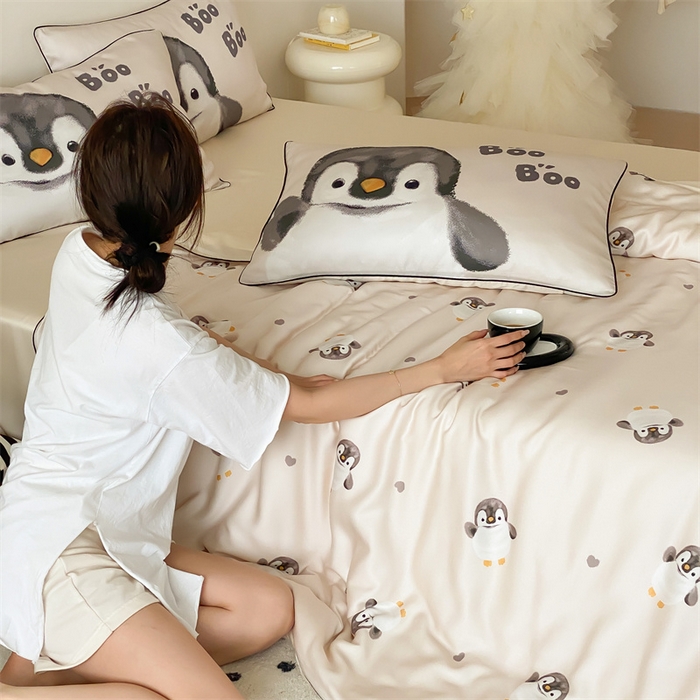 91家纺网 家纺一手货源 找家纺 圆岛家纺 2024新款萌宠数码印花四件套 企鹅咕咕