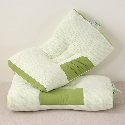 梦叶草 2024新款竹纤维竹炭抑菌SPA枕分区护颈枕芯48*74cm 竹纤维抑菌SPA枕-竹青色