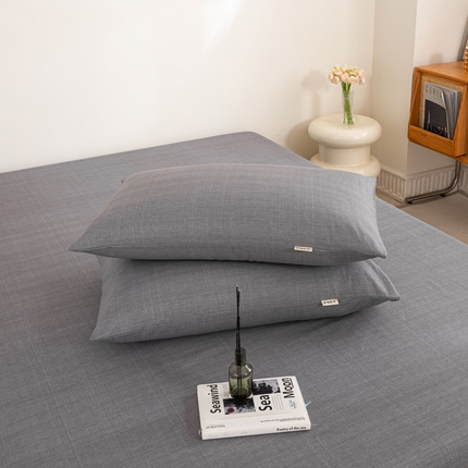 鸣升 新款舒适透气100%全棉老粗布枕套 樱花-灰