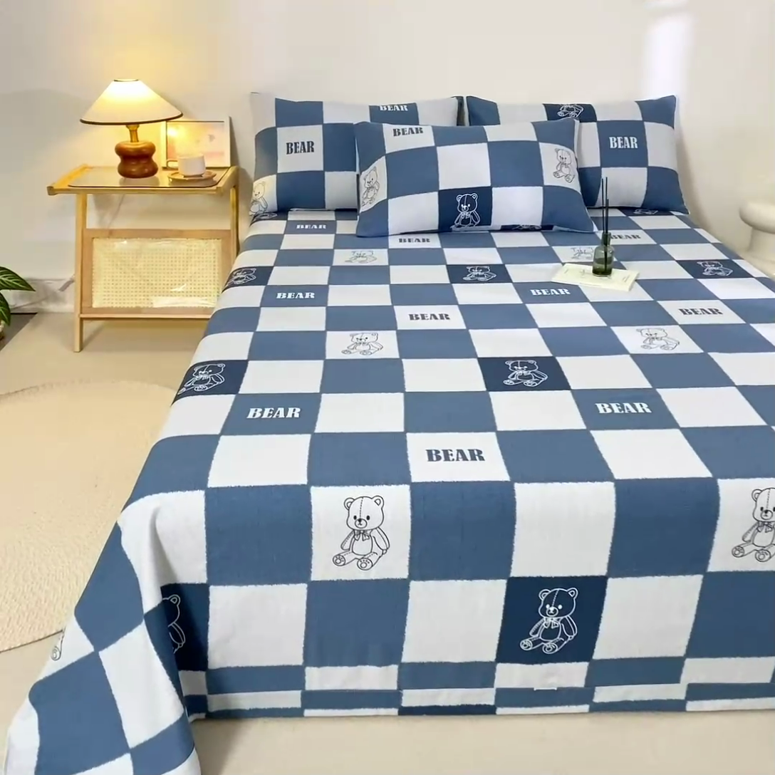 91家纺网 家纺一手货源 找家纺 鸣升 新款舒适透气100%全棉老粗布枕套 巴比熊（兰）