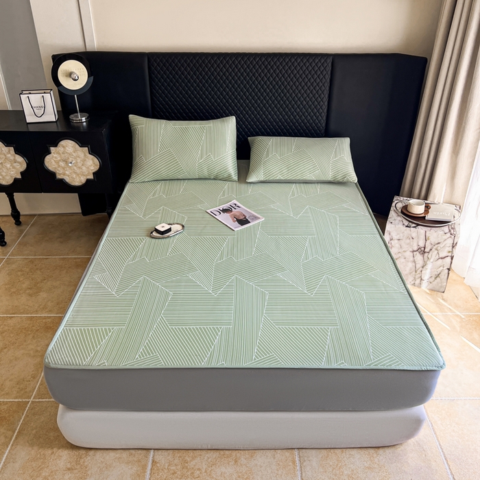 91家纺网 家纺一手货源 找家纺 慕尚家纺 2025新款提花席床笠款 床笠-直线绿