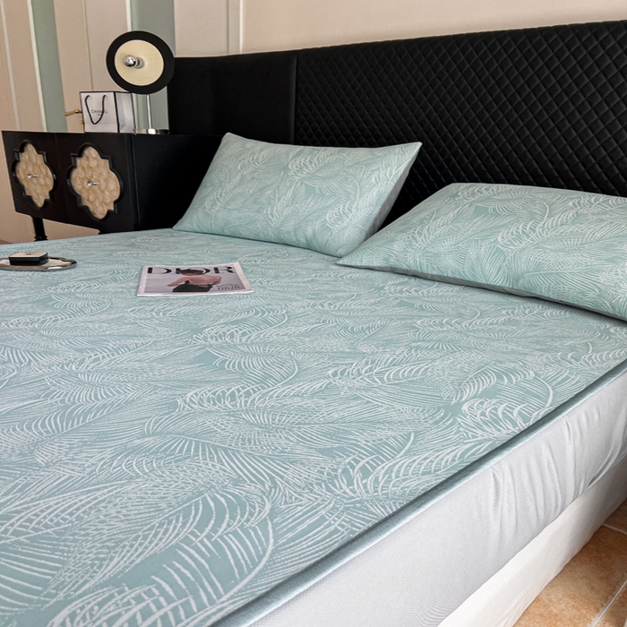 91家纺网 家纺一手货源 找家纺 慕尚家纺 2025新款提花席床笠款 床笠-羽毛纷飞蓝