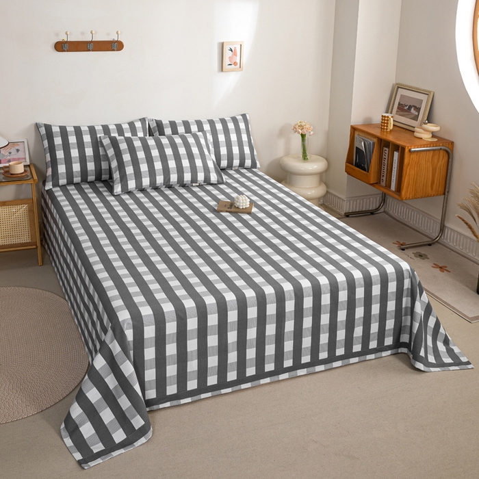 91家纺网 家纺一手货源 找家纺 鸣升 新款舒适透气100%全棉老粗布床单 黑小格