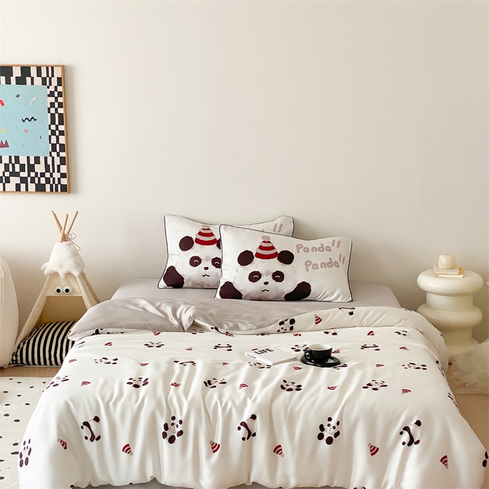 91家纺网 家纺一手货源 找家纺 圆岛家纺 2024新款萌宠数码印花四件套 熊猫崽崽