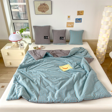 翰轩家居 2024新款全棉色织水洗棉抱枕被 雅致-绿