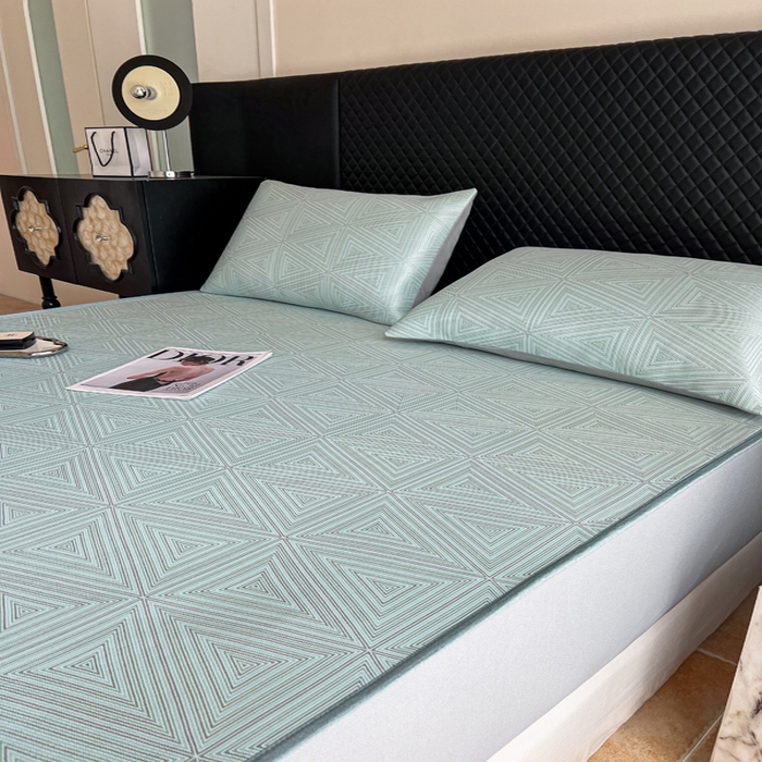 91家纺网 家纺一手货源 找家纺 慕尚家纺 2025新款提花席床笠款 床笠-复古三角蓝