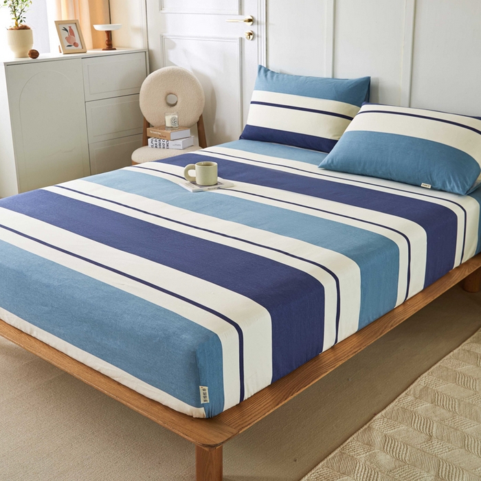 91家纺网 家纺一手货源 找家纺 鸣升 新款舒适透气全棉老粗布床笠 欢乐