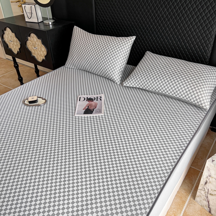 91家纺网 家纺一手货源 找家纺 慕尚家纺 2025新款提花席床笠款 床笠-棋盘格灰