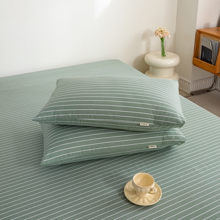 鸣升 新款舒适透气100%全棉老粗布枕套 细川（绿）