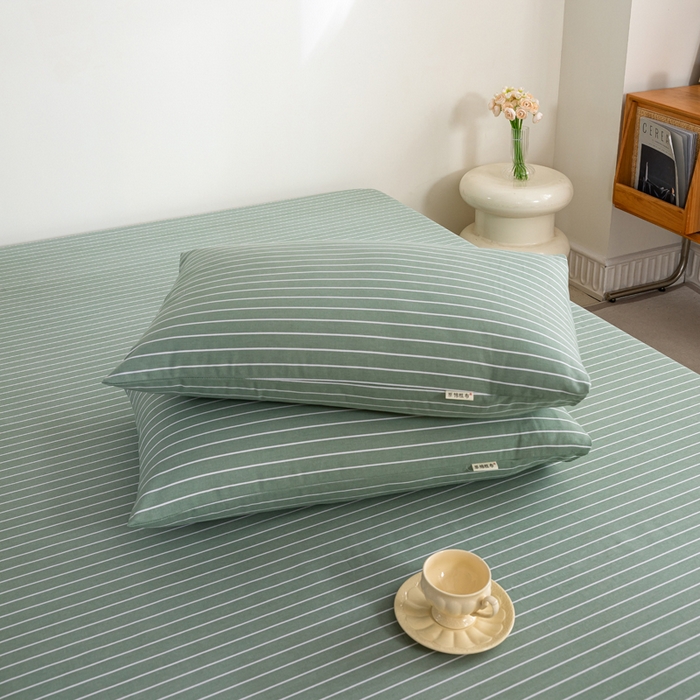 91家纺网 家纺一手货源 找家纺 鸣升 新款舒适透气100%全棉老粗布枕套 细川（绿）
