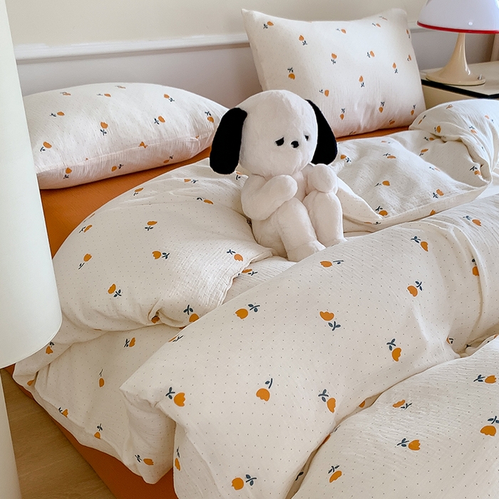 91家纺网 家纺一手货源 找家纺 萝莉家纺2025新款全棉双层皱皱纱四件套 郁金香