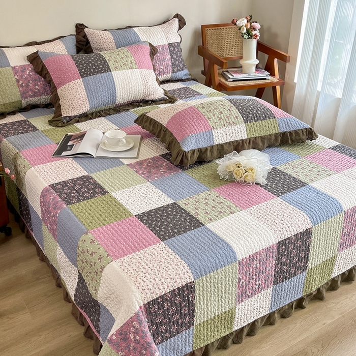 91家纺网 家纺一手货源 找家纺 添越 2024新款纯棉砂洗床盖 百福格