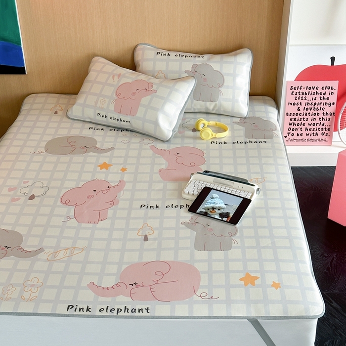 91家纺网 家纺一手货源 找家纺 时年 2024新款7A抗菌数码印花冰丝凉席（充值会员优惠10元） 萌宠小象