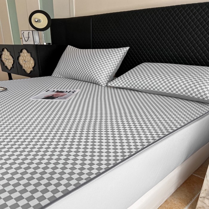 91家纺网 家纺一手货源 找家纺 慕尚家纺 2025新款提花席床笠款 床笠-棋盘格灰