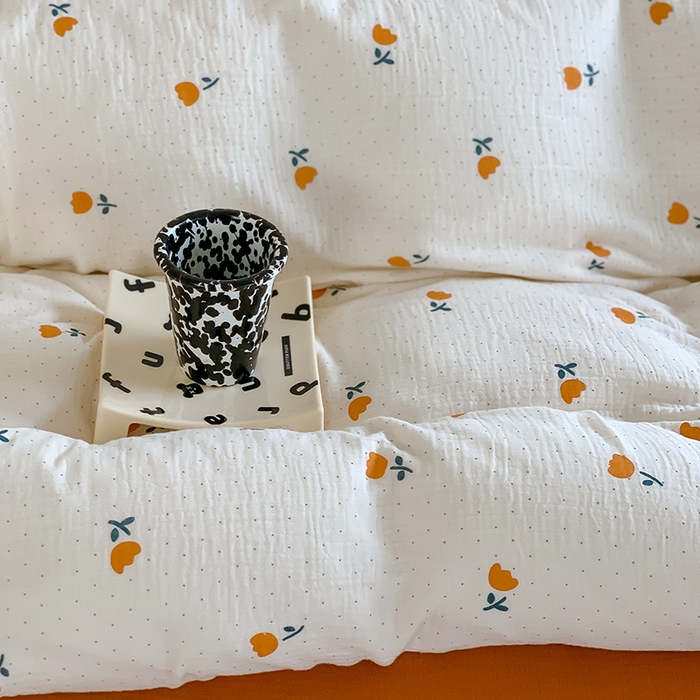 91家纺网 家纺一手货源 找家纺 萝莉家纺2025新款全棉双层皱皱纱四件套 郁金香