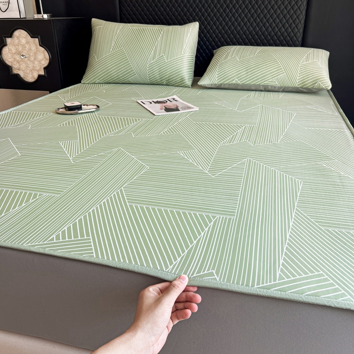 91家纺网 家纺一手货源 找家纺 慕尚家纺 2025新款提花席床笠款 床笠-直线绿