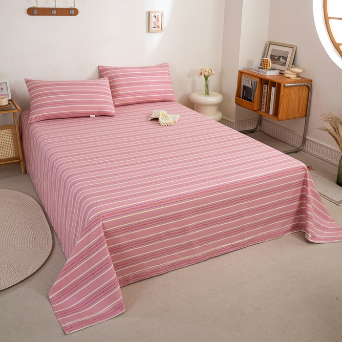 91家纺网 家纺一手货源 找家纺 鸣升 新款舒适透气100%全棉老粗布床单 北野-粉