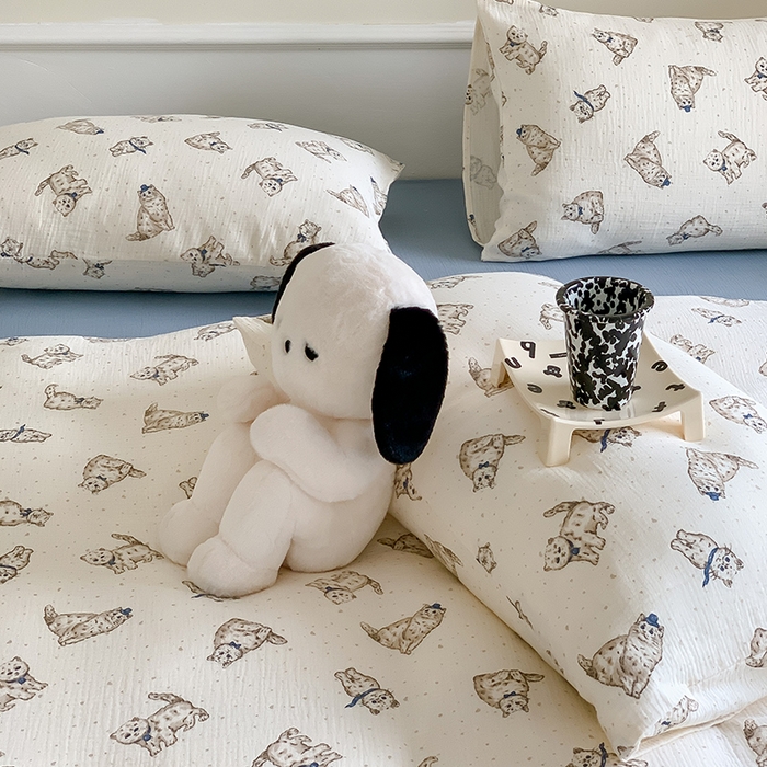 91家纺网 家纺一手货源 找家纺 萝莉家纺2025新款全棉双层皱皱纱四件套 猫咪