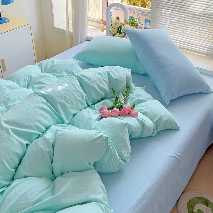 91家纺网 家纺一手货源 找家纺 艾特你 2024新款A类水洗棉被套纯色被套单被套素色被套 混搭-水绿浅蓝