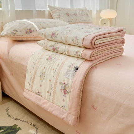 金丝鸟家纺 2024新款全棉棉花夏被四件套 法式花团