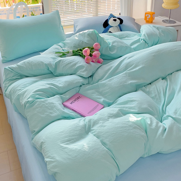 91家纺网 家纺一手货源 找家纺 艾特你 2024新款A类水洗棉被套纯色被套单被套素色被套 混搭-水绿浅蓝