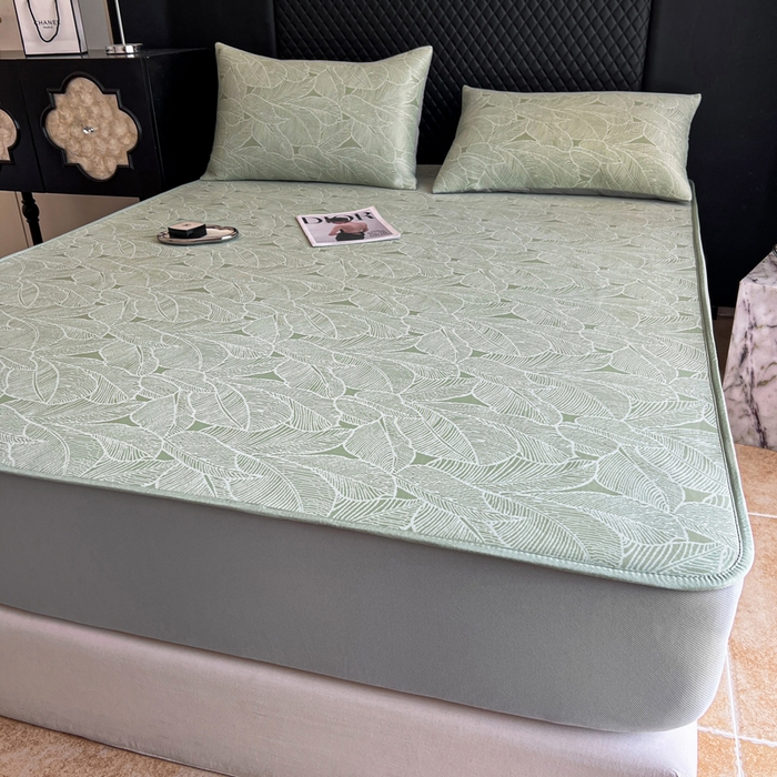 91家纺网 家纺一手货源 找家纺 慕尚家纺 2025新款提花席床笠款 床笠-树叶绿