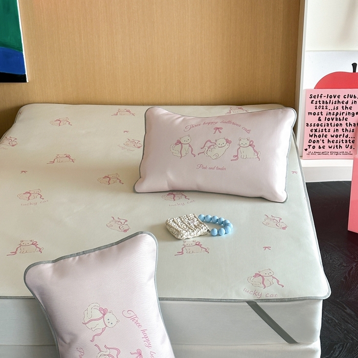 91家纺网 家纺一手货源 找家纺 时年 2024新款7A抗菌数码印花冰丝凉席（充值会员优惠10元） 可爱喵