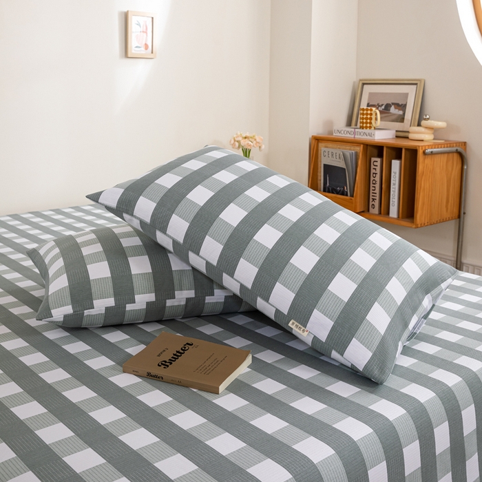 91家纺网 家纺一手货源 找家纺 鸣升 新款舒适透气100%全棉老粗布枕套 灰中格