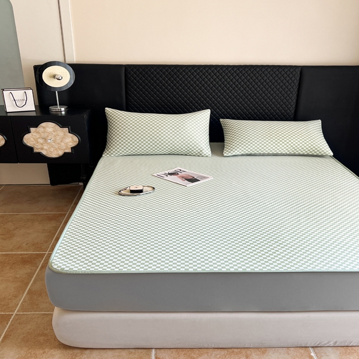 91家纺网 家纺一手货源 找家纺 慕尚家纺 2025新款提花席床笠款 床笠-棋盘格绿