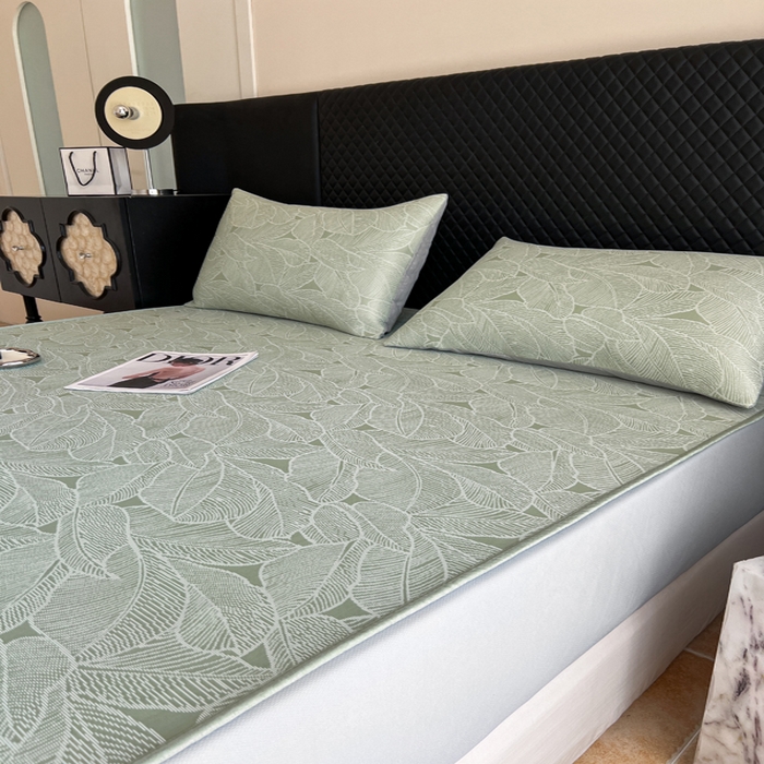 91家纺网 家纺一手货源 找家纺 慕尚家纺 2025新款提花席床笠款 床笠-树叶绿