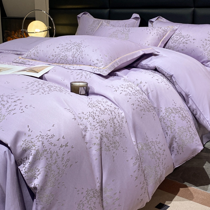 91家纺网 家纺一手货源 找家纺 潮邦创意家居 2025新款阳离子提花天丝棉四件套-金枝玉叶（可配礼盒） 蓦然紫