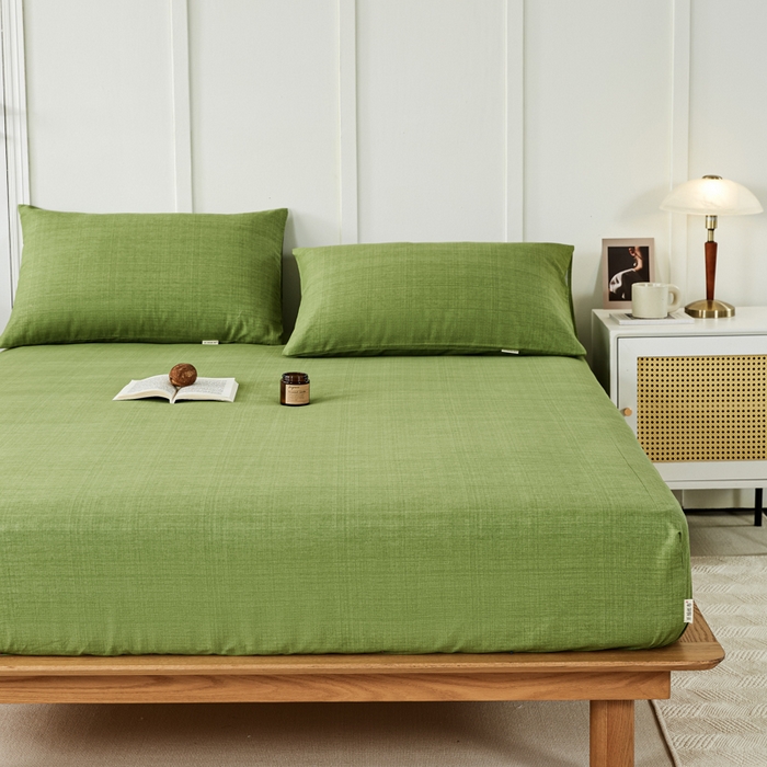 91家纺网 家纺一手货源 找家纺 鸣升 新款舒适透气全棉老粗布床笠 樱花-绿