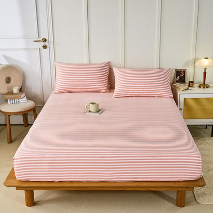 鸣升 新款舒适透气全棉老粗布床笠 细川（粉）