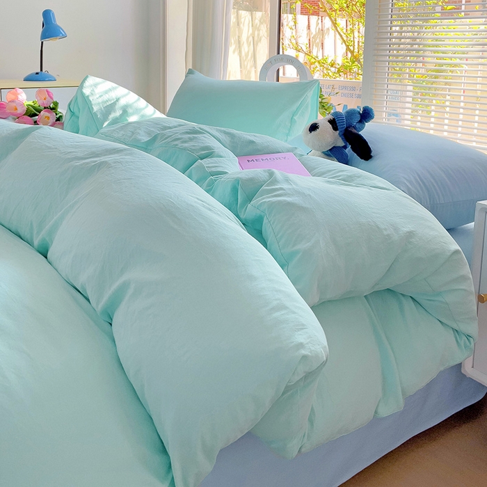 91家纺网 家纺一手货源 找家纺 艾特你 2024新款A类水洗棉被套纯色被套单被套素色被套 混搭-水绿浅蓝