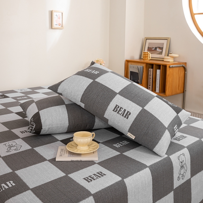 91家纺网 家纺一手货源 找家纺 鸣升 新款舒适透气100%全棉老粗布枕套 巴比熊（灰）