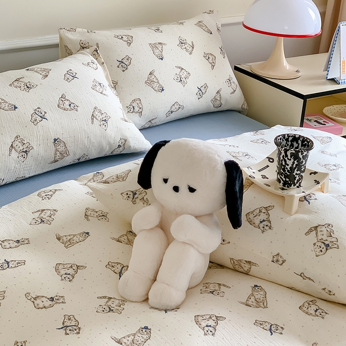 91家纺网 家纺一手货源 找家纺 萝莉家纺2025新款全棉双层皱皱纱四件套 猫咪