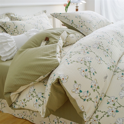 91家纺网 家纺一手货源 找家纺 （总）雅慕家居 2024新款直播A类臻棉提花清新风四件套柔软亲肤