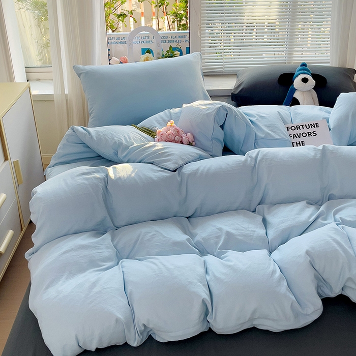 91家纺网 家纺一手货源 找家纺 艾特你 2024新款A类水洗棉被套纯色被套单被套素色被套 混搭-浅蓝深灰