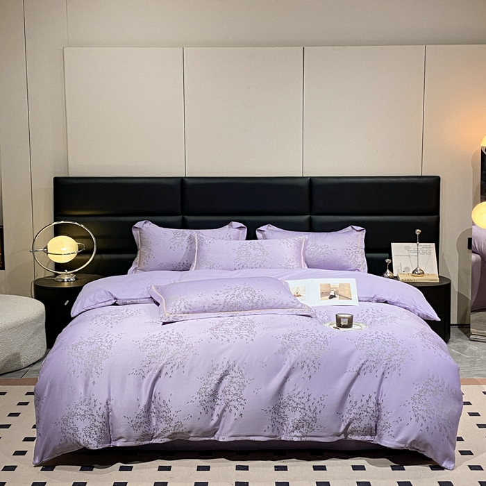 91家纺网 家纺一手货源 找家纺 潮邦创意家居 2025新款阳离子提花天丝棉四件套-金枝玉叶（可配礼盒） 蓦然紫
