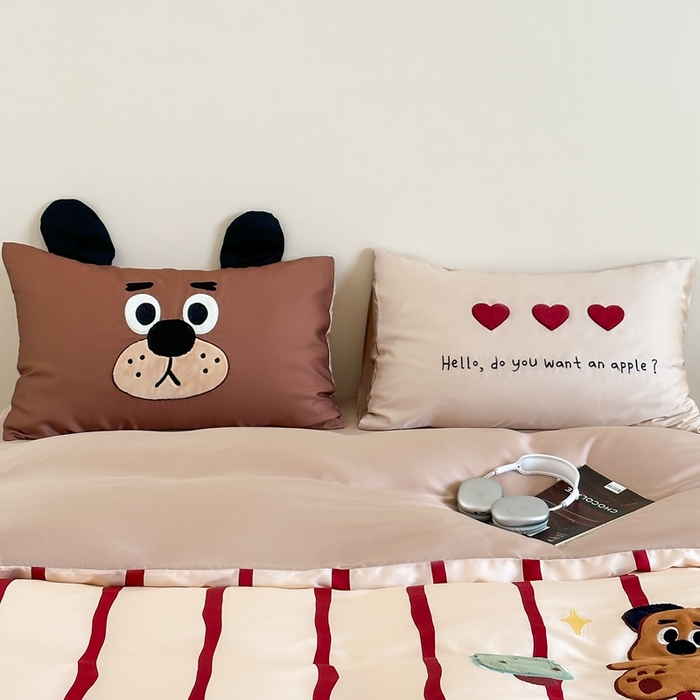 91家纺网 家纺一手货源 找家纺 黛舒家居 2024新款天丝条纹款四件套 面包熊