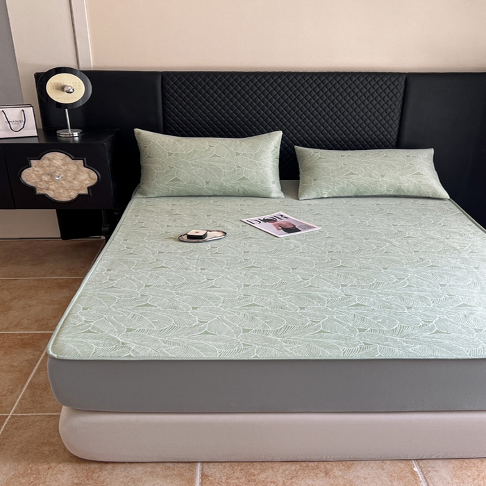 91家纺网 家纺一手货源 找家纺 慕尚家纺 2025新款提花席床笠款 床笠-树叶绿