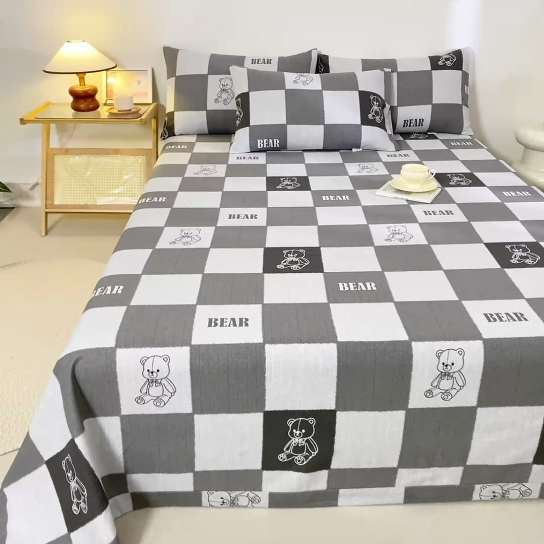 91家纺网 家纺一手货源 找家纺 鸣升 新款舒适透气100%全棉老粗布枕套 巴比熊（灰）